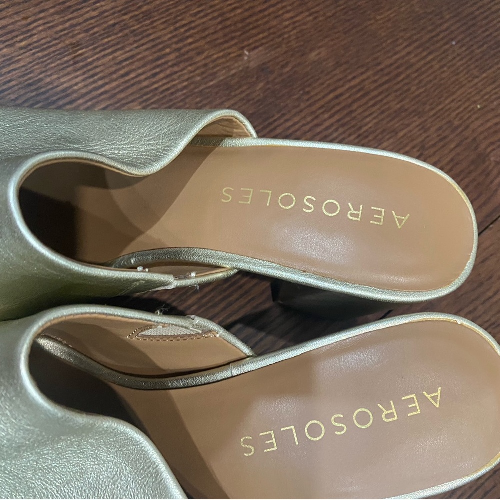 AEROSOLES Women's Metallic Gold Mules - Picture 3 of 4